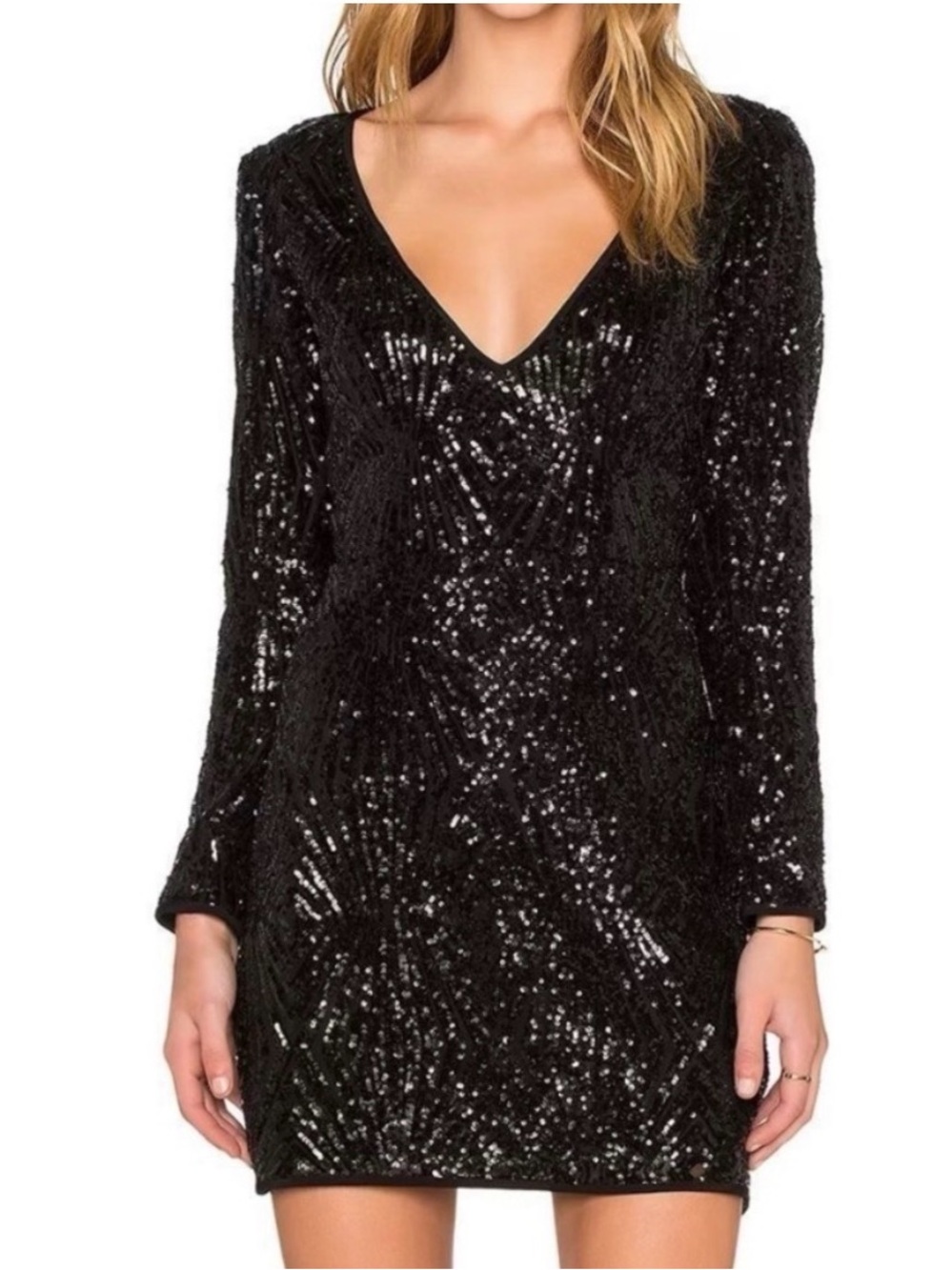 Saylor Naomi Black Sequin Long Sleeve Mini Dress XS